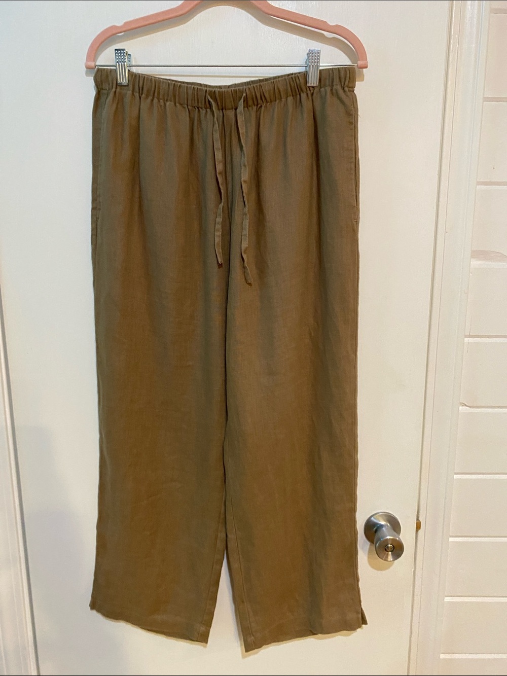 Orvis Tan Drawstring Wide-Leg Linen Trousers